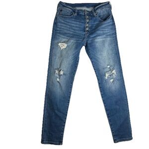 Rancan 9/28 Skinny Jean Blue Distressed Stretch Button Fly